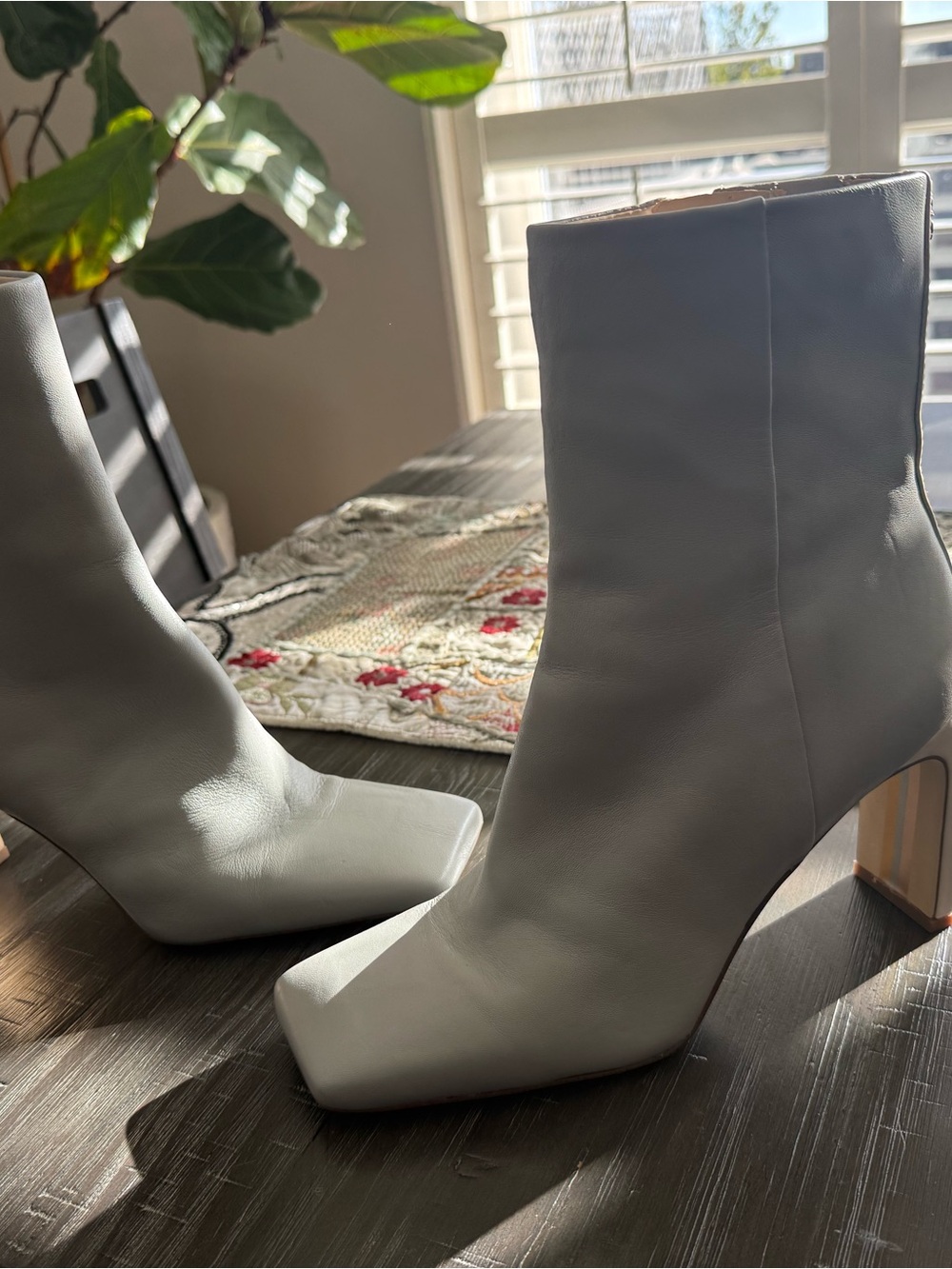 Vince Camuto Light Gray Square-Toe Block Heel Ankle Boots